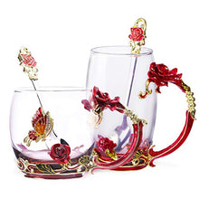 Load image into Gallery viewer, Glass Tea Cup Coffee Mugs &amp; Gifts for Women with Spoon Beautiful Rose Flower Butterfly Glass
