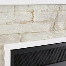 Load image into Gallery viewer, SEI Furniture Redden Faux Stone Convertible Electric Media Storage Corner Fireplace, Fresh White
