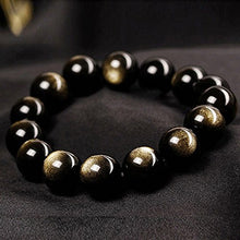 Load image into Gallery viewer, JAJAFOOK Tibetan 28 Mala Bead Gold Obsidian Buddhist Buddha Prayer Beads Bracelet,Stretch String,Unisex
