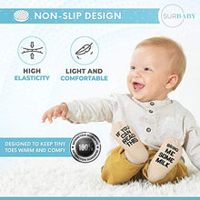 Load image into Gallery viewer, SurBaby Baby Socks Gift Set- Cute &amp; Funny Unique Baby Shower Gifts &amp; Registry Idea-Baby Gift Sets Unisex – 90% Cotton, Anti Slip, Cutest Gift Box – Socks with Funny Sayings (4 Unique Pairs)
