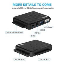 Load image into Gallery viewer, FIDECO SATA/IDE to USB 3.0 Adapter, Hard Drive Adapter Cable Converter for Universal 2.5/3.5 Inch SATA and IDE HDD, 2.5 Inch SSD, 5.25-Inch DVD-ROM/CD-ROM/CD-RW/DVD-RW/DVD+RW, Support Up to 16TB
