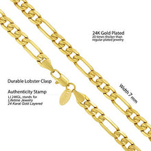 Load image into Gallery viewer, Lifetime Jewelry Diamond Cut 7mm Figaro Bracelet for Men 24k Real Gold Plated (8)
