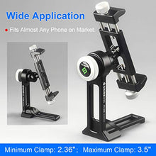 Load image into Gallery viewer, Phone Holder Adapter for Tripod, On Table iPhone Stand, Arca QR, 1/4" Screw Mount, 360 Degree Ball Head Rotate &amp; Tilt Vertical &amp; Horizontal, Fits iPhone 6 7 8 X 11 Pro Se Samsung Phone Clamp
