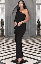 Load image into Gallery viewer, KOH KOH Womens Long One Off The Shoulder Evening Cocktail Bridesmaid Wedding Party Tube Guest Summer Formal Flowy Elegant Sexy Gown Gowns Maxi Dress Dresses, Black M 8-10
