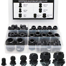 Load image into Gallery viewer, MAKERELE Cord Grip Cable Glands Kit for Electrical Box NPT Waterproof Nylon Strain Relief 1/4” 3/8” 1/2” 3/4” 1” 1-1/4” 50pcs Junction case Connector Black With Gaskets
