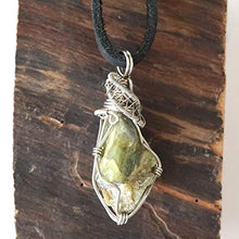 Load image into Gallery viewer, Natural Raw Peridot Gemstone Healing Crystal Pendant White Gold Plated 24 Inch Black Leather Cord- Necklace For Men Jewelry, August Birthstone
