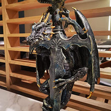 Load image into Gallery viewer, PARSAHO Gothic Medieval Mythic Guardian Gold Coin Dragon Sword Holding A Textured Glowing Ball Statue Table Lamp Halloween Decor Resin Special Home Bedroom Decor Gift 11.4x10.2x30.8 Inches
