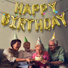 Load image into Gallery viewer, Happy Birthday Banner (3D Gold Lettering) Mylar Foil Letters | Inflatable Party Decor and Event Decorations for Kids and Adults | Reusable, Ecofriendly Fun

