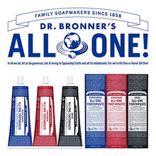 Load image into Gallery viewer, Dr. Bronner’s - All-One Toothpaste (Peppermint, 5 ounce) - 70% Organic Ingredients, Natural and Effective, Fluoride-Free, SLS-Free, Helps Freshen Breath, Reduce Plaque, Whiten Teeth, Vegan

