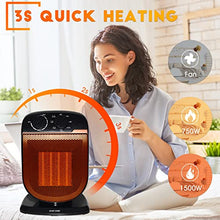 Load image into Gallery viewer, Space Heater, Portable Electric Garage Heaters, 1500W PTC Ceramic Heater with Adjustable Thermostat, 3S Fast Heat, 120° Oscillating, Small Fan Heaters for Office, Desk, Bedroom, Indoor/Outdoor Patio Heater
