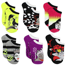 Load image into Gallery viewer, Disney Villains Teen Womens 6 pack Socks (Shoe: 4-10 (Sock: 9-11), Villains Black/Multi)
