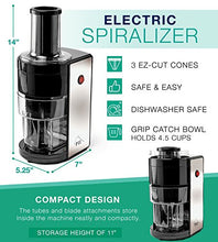 Load image into Gallery viewer, Electric Spiralizer with 3 Blades - Fast, Easy Spiral Vegetable Slicer - Stainless Steel - Compact Storage - Fits Most Large Vegetables Including Zucchini and Carrots - By PII
