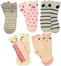 Load image into Gallery viewer, Hzcojulo Kids Toddler Big Little Girls Fashion Cotton Crew Cute Socks -5 Pairs Gift Set,Multicolor-BOV,Shoe size 13-3.5/L/7-10 Years
