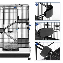 Load image into Gallery viewer, SONGMICS 4-Level Small Animal Pet Cage, Ferret Chinchilla Playpen Hutch with 3 Platforms, 3 Ramps, Leakproof Litter Tray, 3 Doors, and Lockable Wheels, Black UPSC02BK
