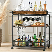 Load image into Gallery viewer, Bar Carts for The Home, Mini Home Bar with Wheels, Industrial Mobile Wine Trolley with Wine Rack and Glass Holder, for Outdoor/Living/Kitchen
