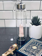 Load image into Gallery viewer, Crystal Water Bottle - Rose Quartz Gemstone Infused Elixir - Natural Wellness Healing - Glass/Stainless Steel
