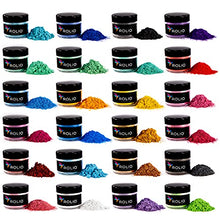 Load image into Gallery viewer, Rolio - Mica Powder - 24 Jars of Pigment for Paint, Dye, Soap Making, Nail Polish, Epoxy Resin, Candle Making, Bath Bombs, Slime
