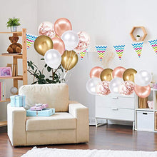 Load image into Gallery viewer, Rose Gold Confetti Latex Balloons, 60 Pack White Gold Balloon 12 inch Birthday Balloons with Gold Ribbon for Party Wedding Bridal Shower Decorations
