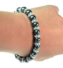 Load image into Gallery viewer, Women's Magnetic Hematite Bracelets with Shiny Rhinestones by PURPLE WHALE| Heals Arthritis and General Pain, Gemstones for Healthy Blood Circulation – Set of 2
