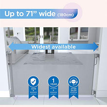 Load image into Gallery viewer, Perma Outdoor Retractable Baby Gate 33" Tall, Extends to 71" Wide, Gray
