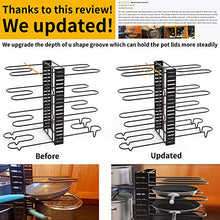 Load image into Gallery viewer, GeekDigg Pot Rack Organizer under Cabinet, 3 DIY Methods, Height and Position are Adjustable 8+ Pots Lid Holder, Black Metal Kitchen Pantry Cookware Organizer (Upgraded Version)
