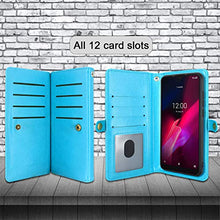 Load image into Gallery viewer, Harryshell Detachable Magnetic 12 Card Slots Wallet Case PU Leather Flip Protective Cover Wrist Strap for T-Mobile Revvl 4 (Not fit REVVL 4+ Plus/REVVL 5G)(Flower Blue)
