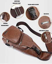 Load image into Gallery viewer, Vintage Men's Leather Sling Bag,Chest Shoulder Backpack, Water waterproof Crossbody Bag with USB Charging Port -Black
