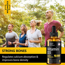 Load image into Gallery viewer, Vitamin D3 10000 IU Drops - Extra Strength Vitamin D Drops - Made in USA - High Dose D3 Vitamin - Natural Vegan Vitamin D3 - The Sunshine Vitamin D3 Drops - Non-GMO, Gluten Free VIT D3 - 2 Fl Oz
