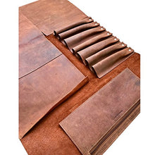 Load image into Gallery viewer, Large Handmade Leather Knife Roll - 11 Pocket Knife Bag with Buckle
