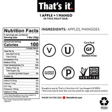 Load image into Gallery viewer, That's it. Apple + Mango 100% Natural Real Fruit Bar, Best High Fiber Vegan, Gluten Free Healthy Snack, Paleo for Children &amp; Adults, Non GMO No Sugar Added, No Preservatives Energy Food (12 Pack)
