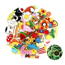 Load image into Gallery viewer, FOOIND 45PCS Shoe Charms Glow in the Dark &amp; 1 Wristbands ,Food Pattern Shoe Charms for Croc Clog Shoes Bands Bracelet Wristband Party, Dinosaur Pattern Shoe Charms for Teens Children Birthday Gifts
