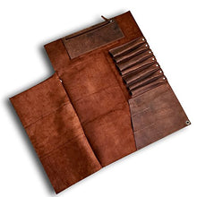 Load image into Gallery viewer, Large Handmade Leather Knife Roll - 11 Pocket Knife Bag with Buckle
