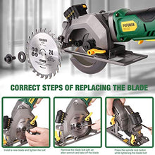 Load image into Gallery viewer, Circular Saw Cordless, POPOMAN 4-1/2" Mini Saw 20V, 1H Fast Charger, 9.5'' Base Plate, One Hand Control, 2.0Ah Battery, Laser Guide, Cutting Depth 1-11/16'' (90°), 1-3/8'' (0°-45°), Wood metal Cuts
