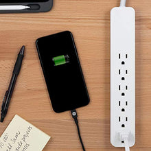 Load image into Gallery viewer, GE Power Strip Surge Protector, 6 Outlets, Flat Plug, 2ft Power Cord, Wall Mount, White, 40532
