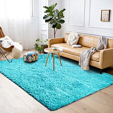 Load image into Gallery viewer, Softlife Fluffy Area Rugs for Bedroom 4' x 5.3' Shaggy Floor Carpet Cute Rug for Girls Kids Living Room Nursery Home Decor, Turquoise Blue
