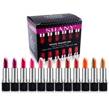 Load image into Gallery viewer, SHANY Slick &amp; Shine Lipstick Set - 12 Matte color Long Lasting &amp; Moisturizing Lip Colors with Vitamin E and Aloe Vera.
