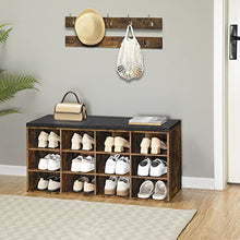 Load image into Gallery viewer, HOOBRO Shoe Storage Bench with Cushion, 39.4" Hall Tree, Coat Rack, Entryway Bench, 12 Cubbies, Holds up to 330 lb, Shoe Rack, Storage Cabinet for Bedroom, Hallway, Rustic Brown BF112HX01G1
