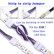 Load image into Gallery viewer, FSJEE 12MM 5PIN RGBW LED Strip Connector Kit with 16.4FT Extension Cable,4PCS Gapless Connectors,5 pin Male Connector Wire Cable,L-Shape Connectors,Strip to Strip Jumpers for 5050 RGBW LED Strip Light
