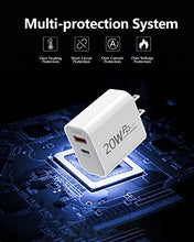 Load image into Gallery viewer, USB C Wall Charger, KOOPAO 20W Power Adapter Charger Plug 2 Port Charging Block Replacement for iPhone 13/13 Pro/13 mini/12/12 Pro/12 Mini/11/SE/X,MacBook,iPad,AirPods,Samsung,Pixel,Galaxy,Switch ect
