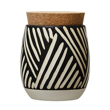 Load image into Gallery viewer, Creative Co-Op Debossed Stoneware Pattern &amp; Cork Lid, Black Canister
