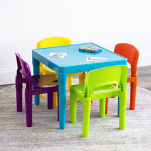 Load image into Gallery viewer, Humble Crew, Blue Table &amp; Red/Green/Yellow/Purple Kids Lightweight Plastic Table and 4 Chairs Set, Square
