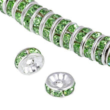 Load image into Gallery viewer, Bingcute 100Pcs Bright Silver 8mm Peridot Green Crystal Rondelle Spacer Beads for jewelery Making
