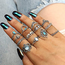 Load image into Gallery viewer, 82 Pcs Vintage Silver Knuckle Rings Set for Women, Bohemian Stackable Joint Finger Rings, Retro Stone Crystal Stacking Midi Rings Pack
