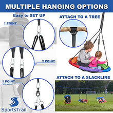 Load image into Gallery viewer, Tree Swing Saucer Swing for Kids Outdoor – Oval (65’’ x 27.5’’) for Tree – Hanging Swing with Steel Frame, Frictionless Swivel, Carabiners, Nylon Ropes, Handles &amp; Thick Padding by SportsTrail
