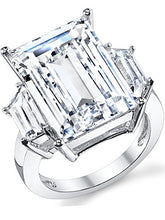 Load image into Gallery viewer, Kim Kardashian Sterling Silver Engagement Wedding Ring with Large Carat Emerald Cut Cubic Zirconia CZ 6
