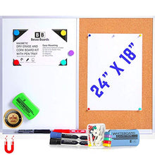 Load image into Gallery viewer, White Board and Cork Board Combination (18 x 24") Magnetic Bulletin Combo Board for Home or Office, Use as Vision or Message Board, Wall Mounted Memo Board, Dry Erase Markers
