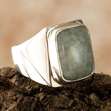 Load image into Gallery viewer, NOVICA Natural Jade .925 Sterling Silver Modern Men's Ring, Fortress'
