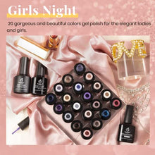 Load image into Gallery viewer, Beetles 20Pcs Gel Nail Polish Kit, with Glossy &amp; Matte Top Coat and Base Coat- Girls Night Collection Popular White Nude Gray Glitters Soak Off Gel Polish Gift for Girls Women
