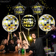 Load image into Gallery viewer, Large, New Years Balloons 2023 - 22 Inch Disco Balloons | Foil Happy New Year Balloons | 70s Disco Theme Happy New Year Decorations 2023 | New Years Eve Party Supplies 2023 | NYE Decorations 2023
