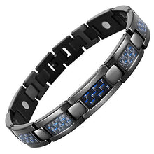 Load image into Gallery viewer, Willis Judd Mens Blue Carbon Fiber Titanium Magnetic Bracelet Adjustable
